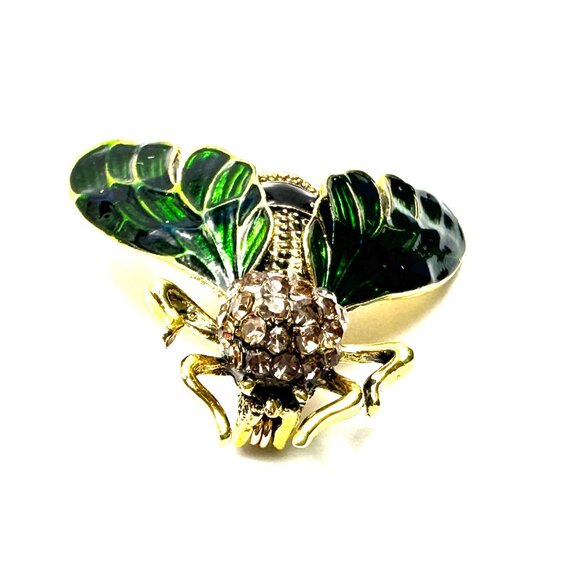 The Jade Flyer — A Retro Style Enamel and Rhinestone Insect Brooch — EUC - Picture 4 of 6